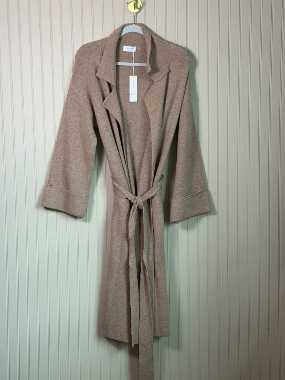 NWT Bluivy Taupe Belted Long Cardigan Size S Sweater Coat Duster